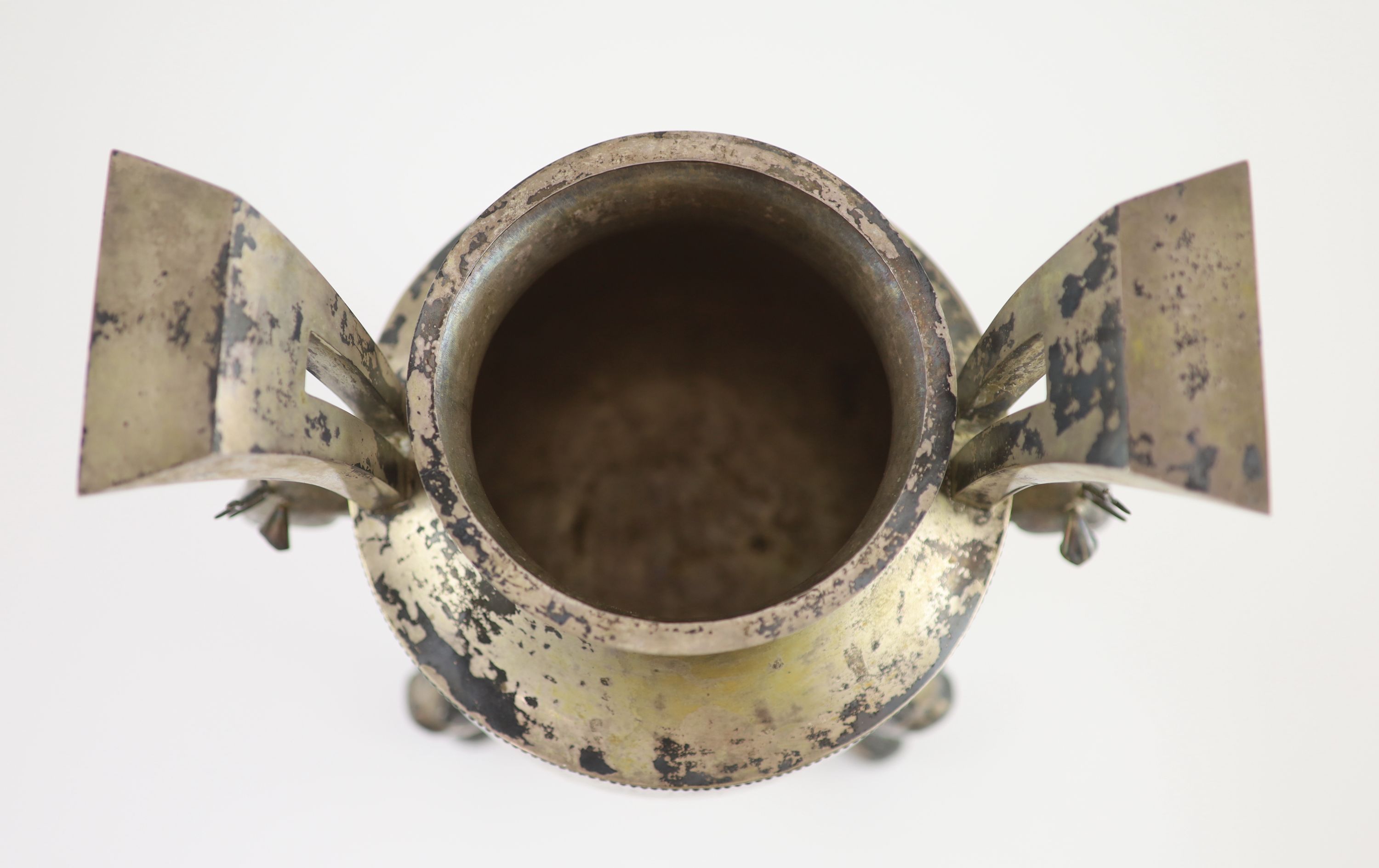 An early 20th century Chinese Export silver two handled koro and cover